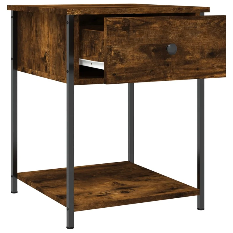 Lot de 2 tables de chevet avec tiroir et étagère 44 x 45 x 58 cm bois d’ingénierie marron et fer DEC035142