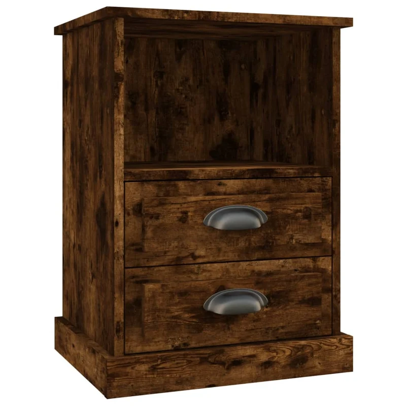 Lot de 2 tables de chevet avec deux tiroirs et compartiment ouvert 43 x 36 x 60 cm bois d'ingénierie marron DEC035140