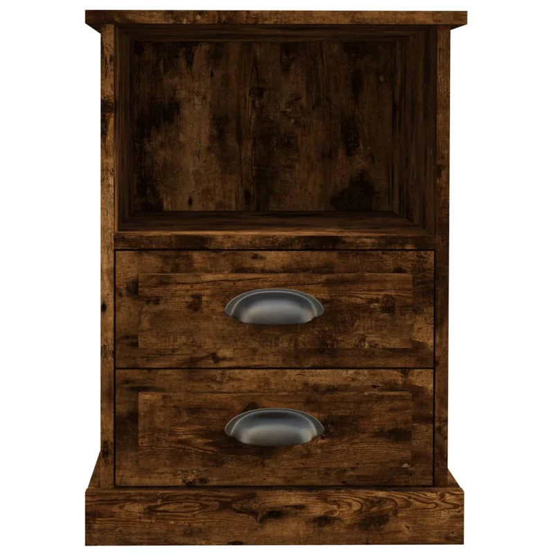 Lot de 2 tables de chevet avec deux tiroirs et compartiment ouvert 43 x 36 x 60 cm bois d'ingénierie marron DEC035140