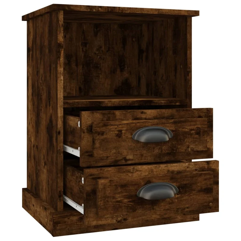 Lot de 2 tables de chevet avec deux tiroirs et compartiment ouvert 43 x 36 x 60 cm bois d'ingénierie marron DEC035140