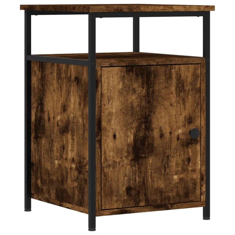Lot de 2 tables de chevet avec compartiment avec porte 40 x 42 x 60 cm bois d'ingénierie marron et fer DEC035137