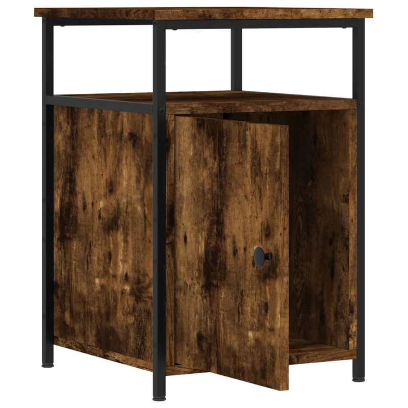 Lot de 2 tables de chevet avec compartiment avec porte 40 x 42 x 60 cm bois d'ingénierie marron et fer DEC035137
