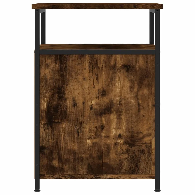 Lot de 2 tables de chevet avec compartiment avec porte 40 x 42 x 60 cm bois d'ingénierie marron et fer DEC035137