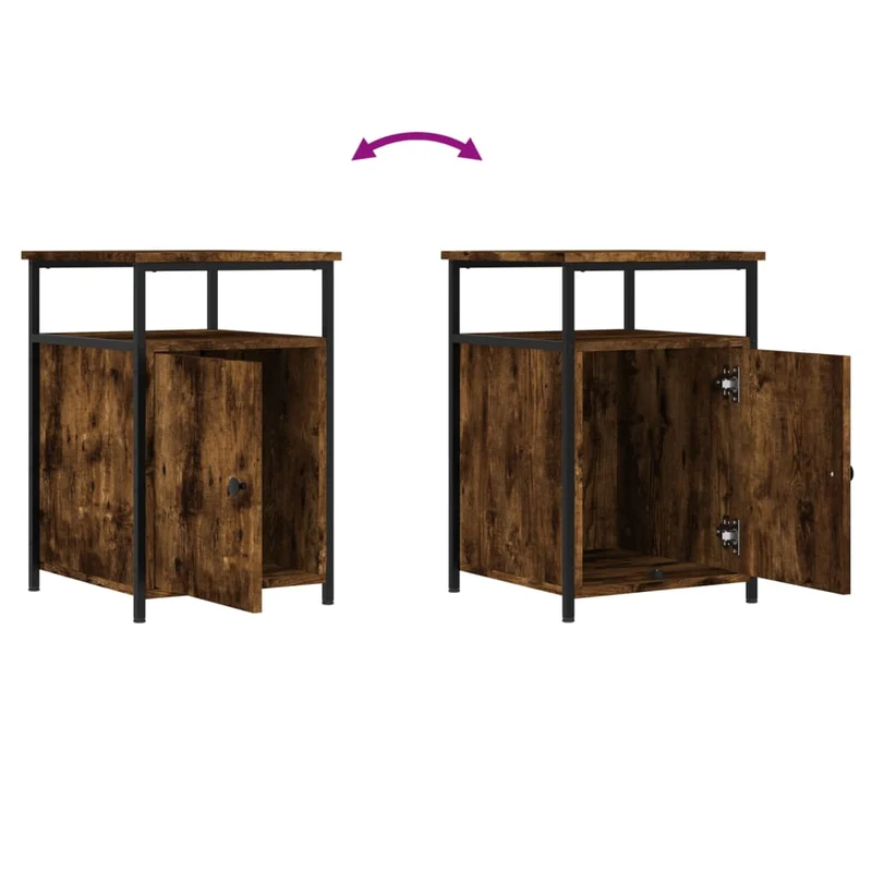 Lot de 2 tables de chevet avec compartiment avec porte 40 x 42 x 60 cm bois d'ingénierie marron et fer DEC035137