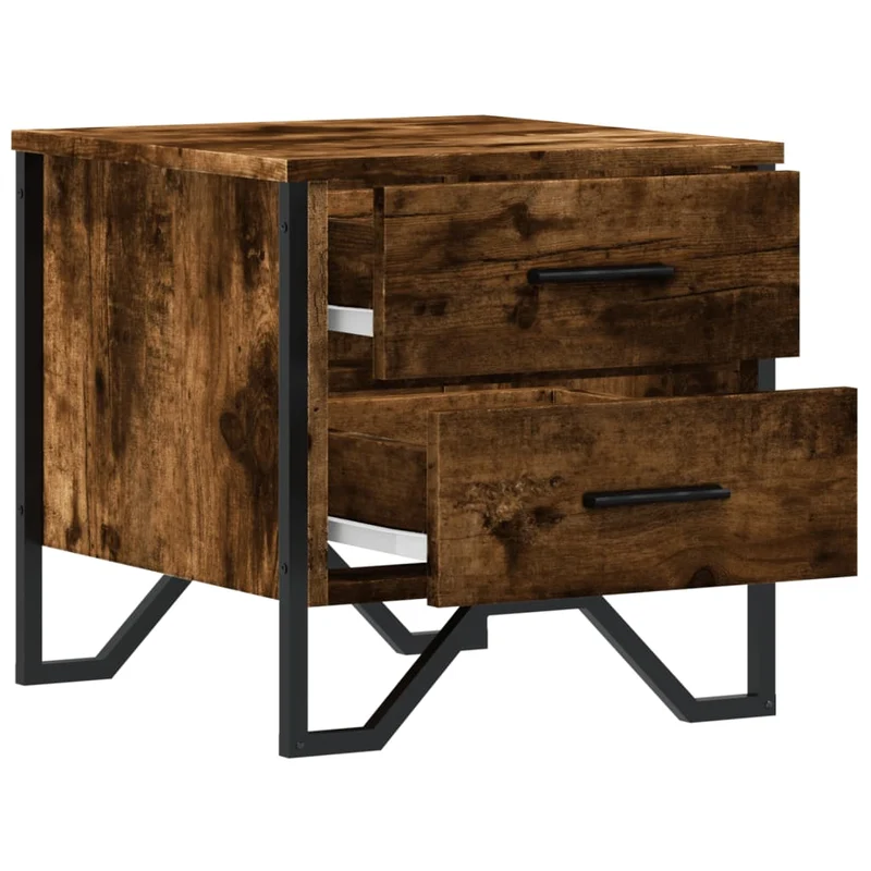 Lot de 2 tables de chevet avec deux tiroirs 40 x 41 x 40 cm bois ingénierie marron et métal DEC035127