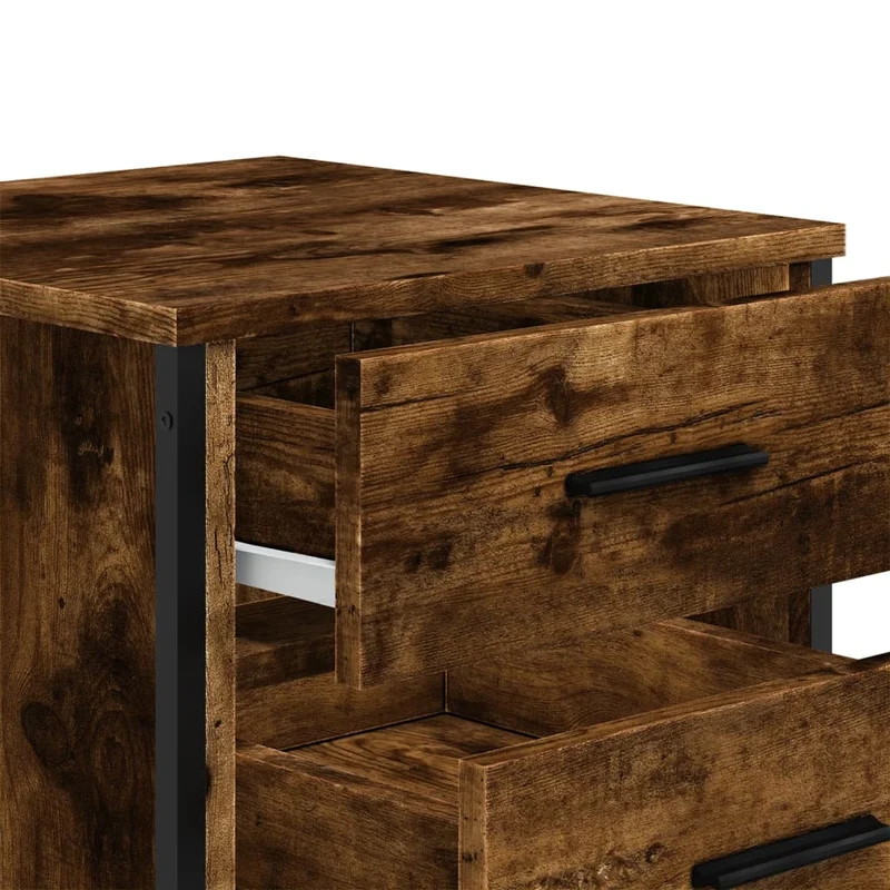 Lot de 2 tables de chevet avec deux tiroirs 40 x 41 x 40 cm bois ingénierie marron et métal DEC035127