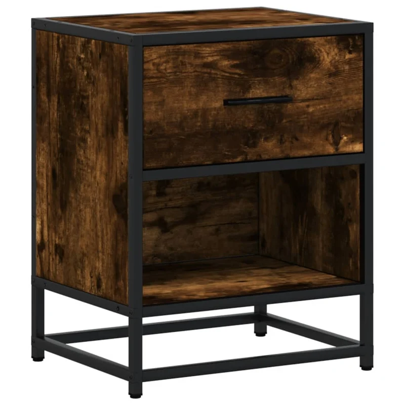 Lot de 2 tables de chevet avec tiroir et étagère 40 x 31 x 50 cm bois ingénierie marron et acier DEC035085