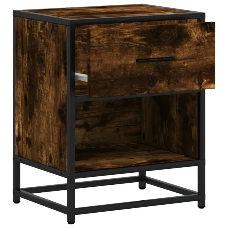 Lot de 2 tables de chevet avec tiroir et étagère 40 x 31 x 50 cm bois ingénierie marron et acier DEC035085