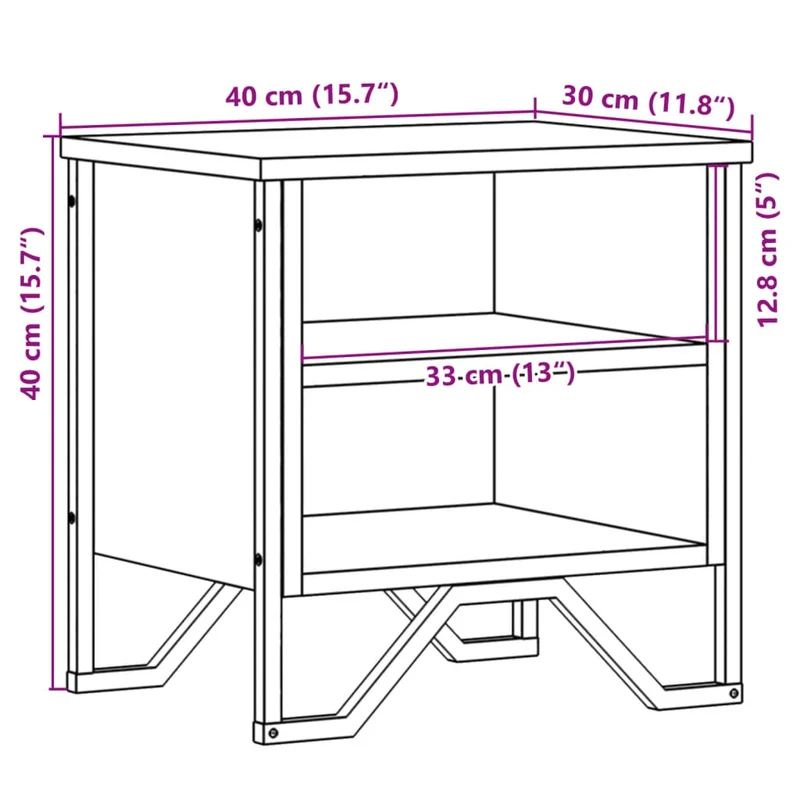 Lot de 2 tables de chevet avec compartiment ouvert 40 x 30 x 40 cm bois d'ingénierie marron et métal DEC035074