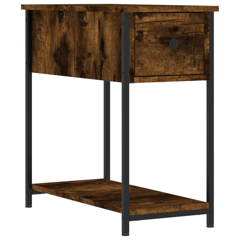 Lot de 2 tables de chevet avec tiroir et étagère 30 x 60 x 60 cm bois d'ingénierie marron et fer DEC035059