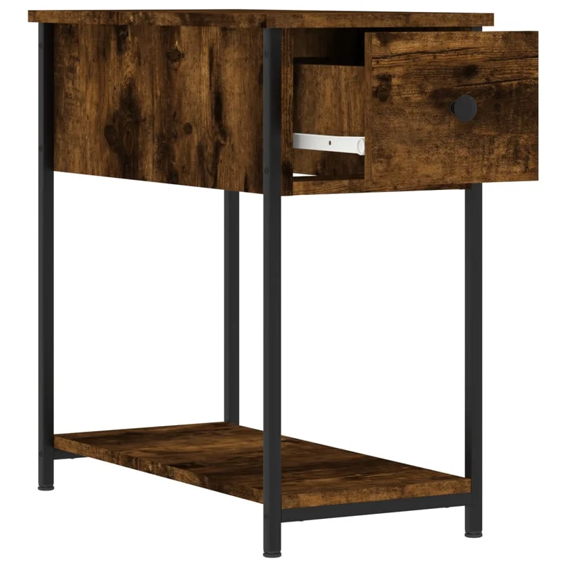 Lot de 2 tables de chevet avec tiroir et étagère 30 x 60 x 60 cm bois d'ingénierie marron et fer DEC035059