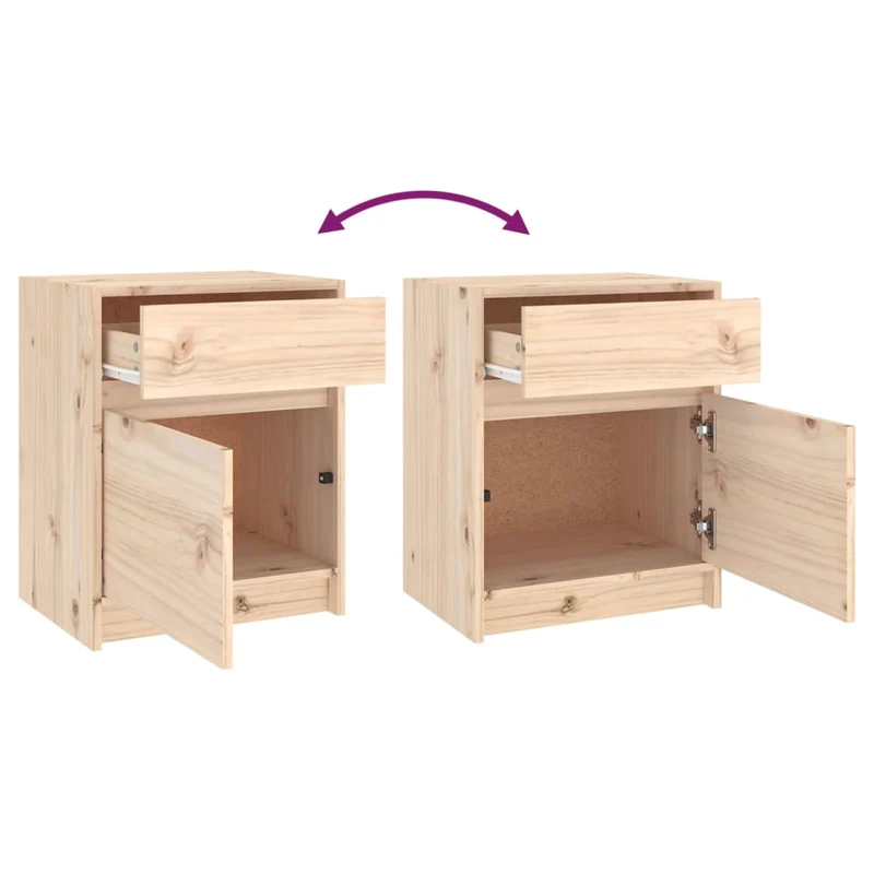 Lot de 2 tables de chevet avec tiroir et compartiment avec porte 40 x 31 x 50 cm bois de pin non traité DEC034765
