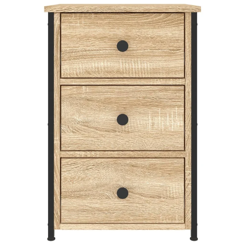 Table de chevet avec 3 tiroirs 40 x 36 x 60 cm bois d'ingénierie couleur chêne et fer DEC033848