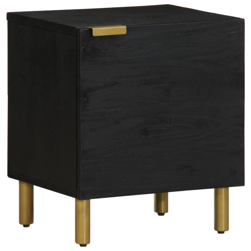 Lot de 2 tables de chevet avec compartiment avec porte 40 x 33 x 46 cm bois de manguier noir DEC035521