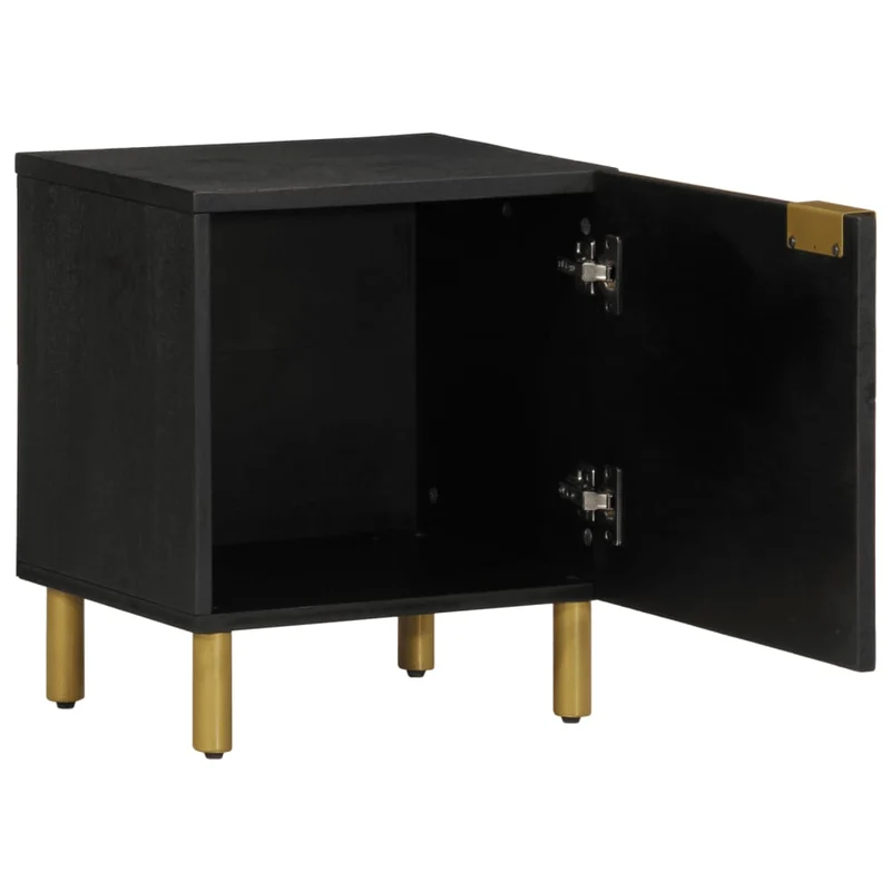 Lot de 2 tables de chevet avec compartiment avec porte 40 x 33 x 46 cm bois de manguier noir DEC035521