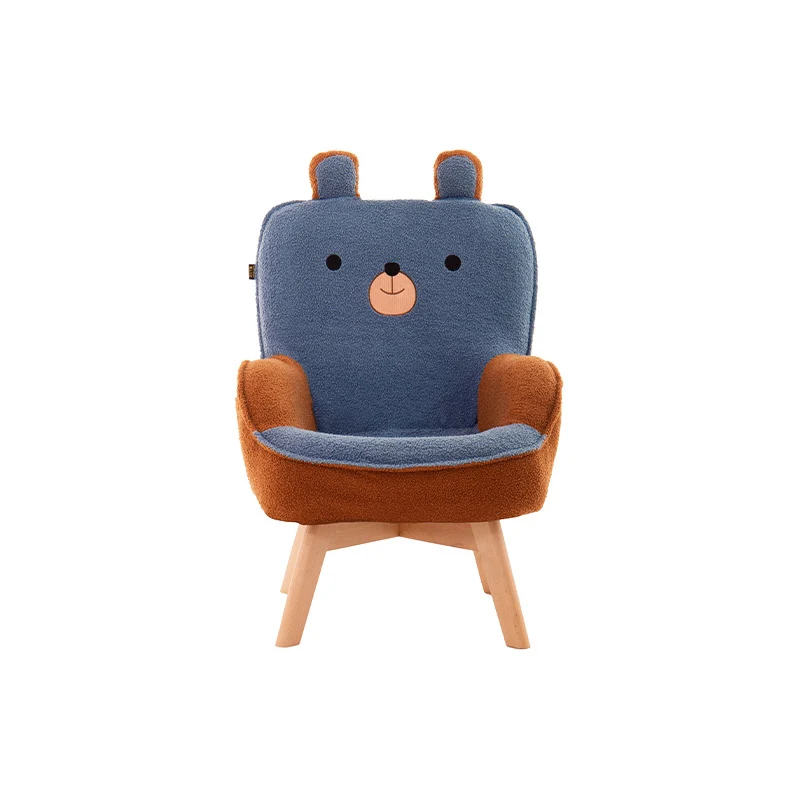 Contemporary Creative Cartoon Embroidery Teddy Velvet Beech Wood Kids Accent Chair Backrest Armrest For Living Room