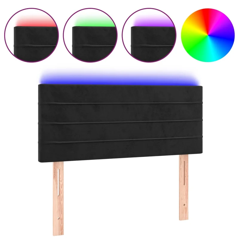Tête de lit accessoire couchage chambre à coucher meuble à LED 90 x 5 x 78/88 cm tissu velours noir TDL0200529