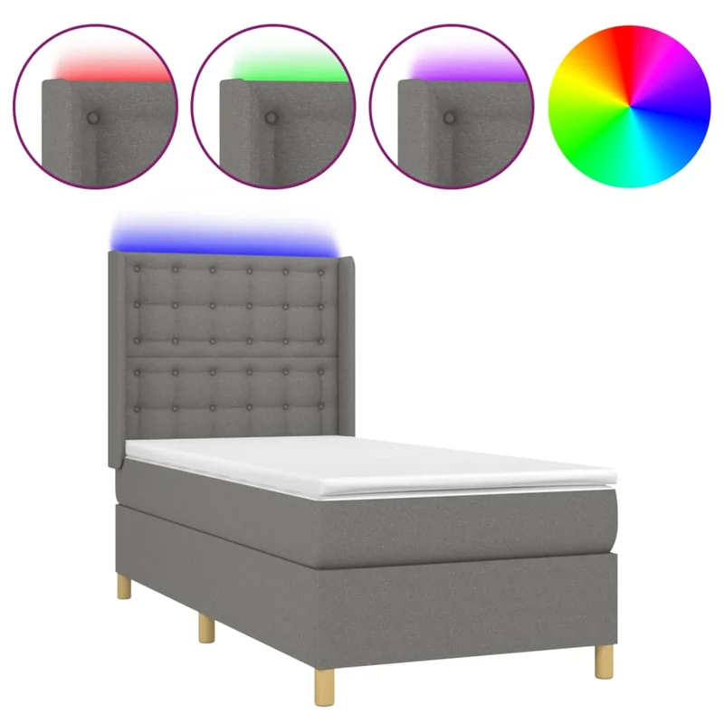Cadre de lit LED avec sommier tête de lit matelas 100x200 cm tissu gris foncé TDL0208426
