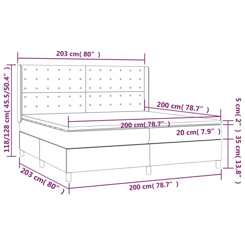 Cadre de lit LED avec sommier tête de lit matelas 200x200 cm tissu gris foncé TDL0208301