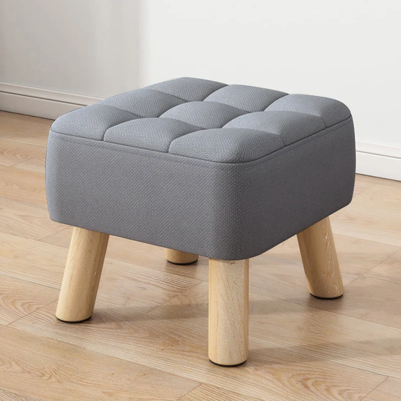 Modern Minimalist Square Cotton-linen Solid Wood Low Stool For Living Room
