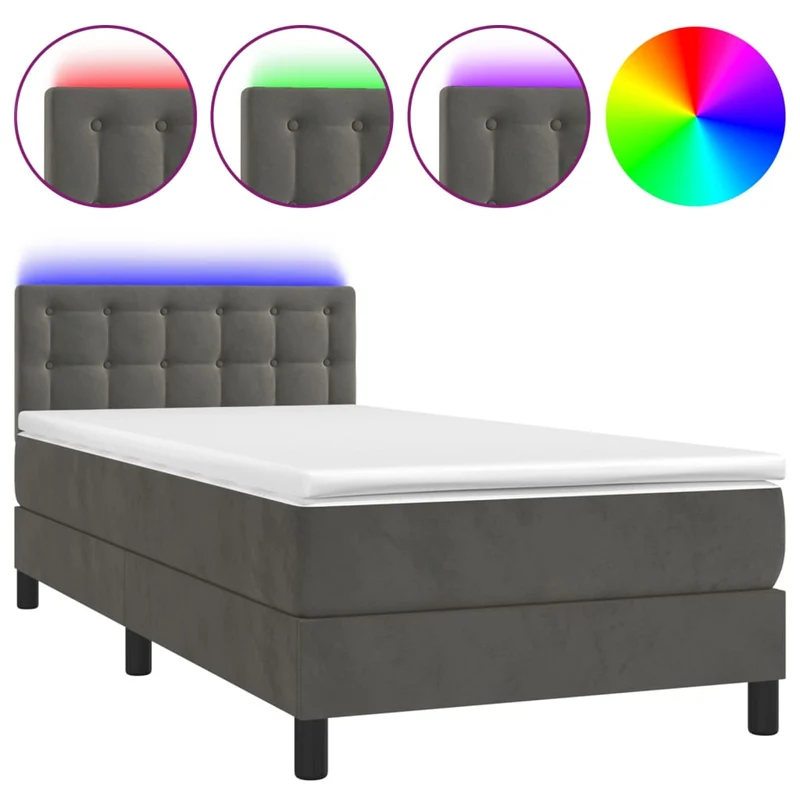 Cadre de lit LED avec sommier tête de lit matelas 90x190cm tissu velours gris foncé TDL0208261