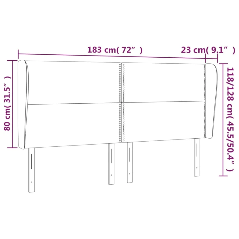 Tête de lit accessoire couchage chambre à coucher meuble avec rebord latéral 183 x 23 x 118/128 cm tissu gris foncé TDL0204960