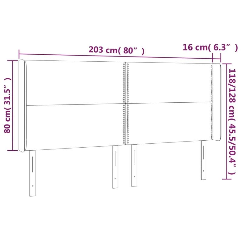 Tête de lit accessoire couchage chambre à coucher meuble avec rebord latéral 203 x 16 x 118/128 cm synthétique noir TDL0204501