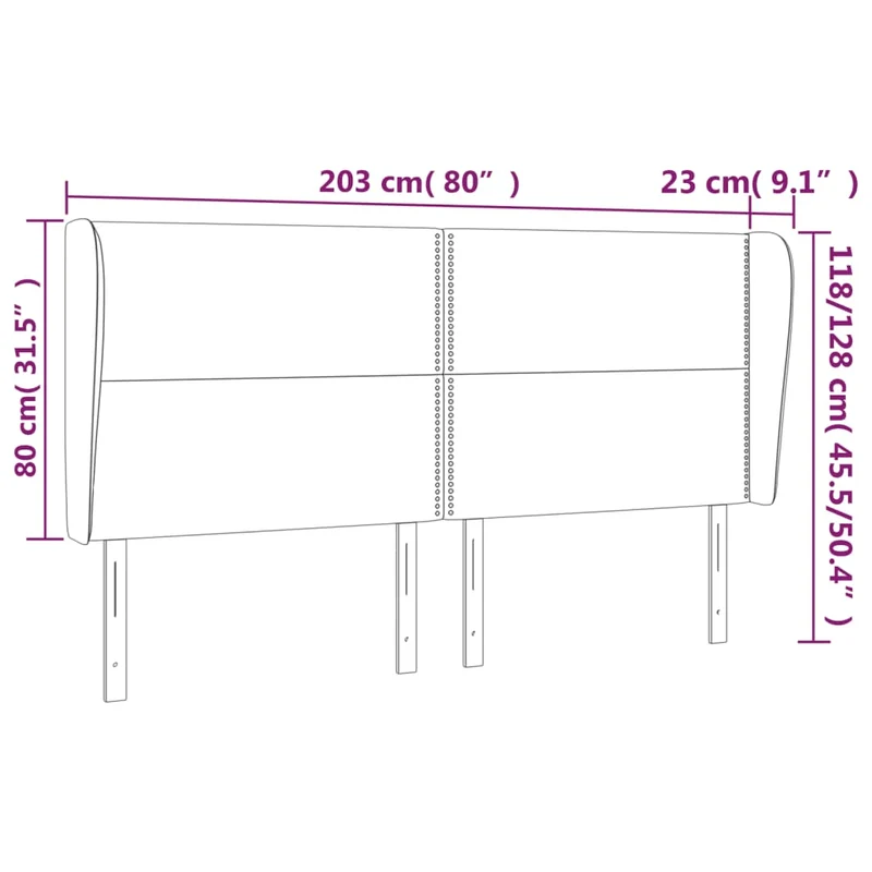 Tête de lit accessoire couchage chambre à coucher meuble avec rebord latéral 203 x 23 x 118/128 cm synthétique noir TDL0204484
