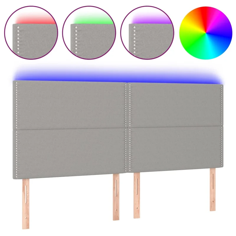 Tête de lit accessoire couchage chambre à coucher meuble à LED 180 x 5 x 118/128 cm tissu gris clair TDL0201346