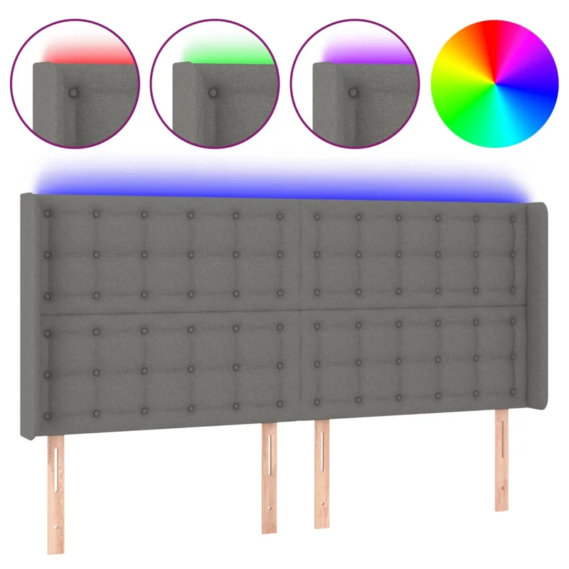 Tête de lit accessoire couchage chambre à coucher meuble à LED 203 x 16 x 118/128 cm tissu gris foncé TDL0201063