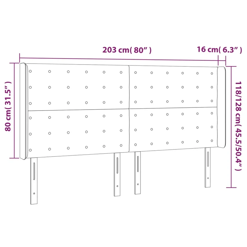 Tête de lit accessoire couchage chambre à coucher meuble à LED 203 x 16 x 118/128 cm tissu gris foncé TDL0201063