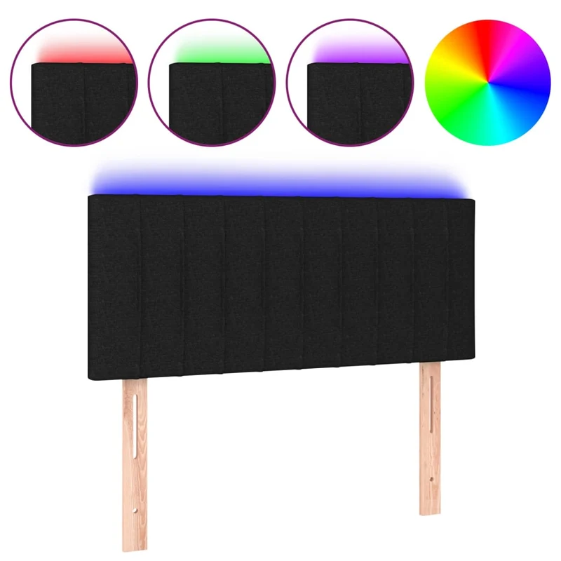 Tête de lit accessoire couchage chambre à coucher meuble à LED 90 x 5 x 78/88 cm tissu noir TDL0200532