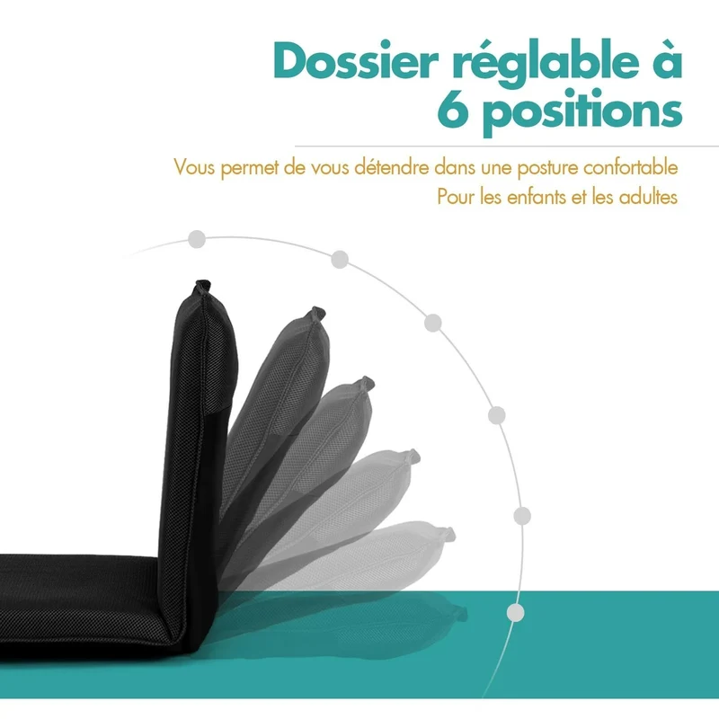 Chaise de sol pliable tatami inclinable en 6 position 44x54x53 cm noir 20_0000387