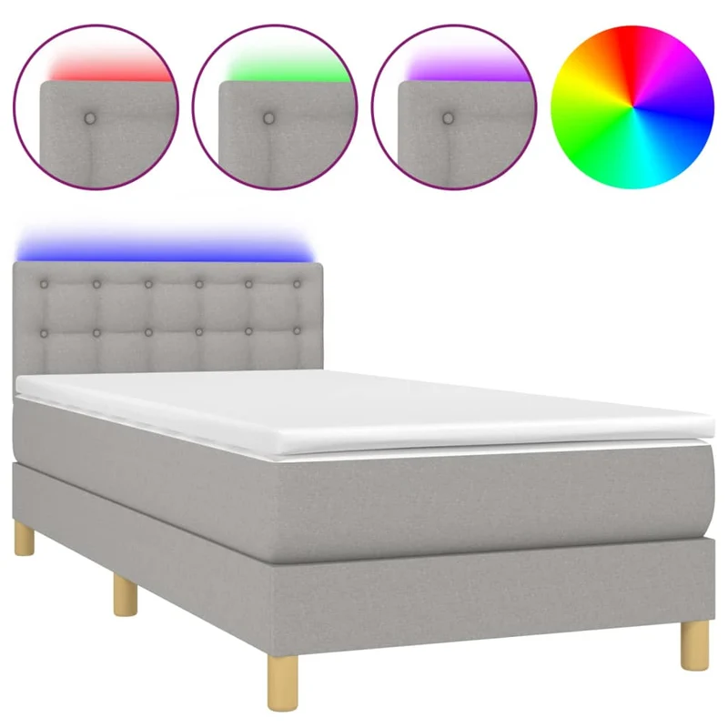 Cadre de lit LED avec sommier tête de lit matelas 80x200cm tissu gris clair TDL0209496