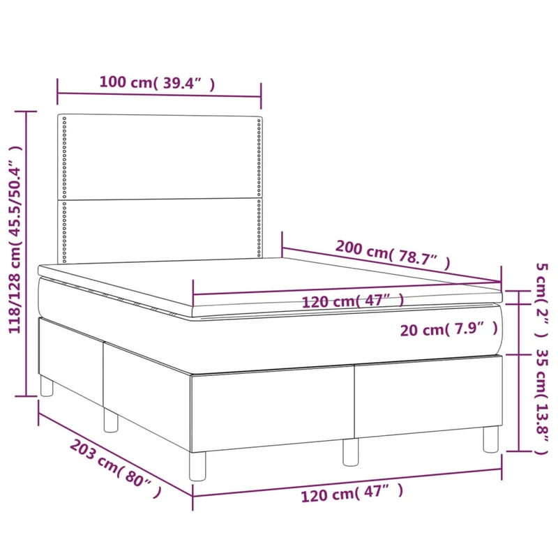 Cadre de lit LED avec sommier tête de lit matelas 120 x 200 cm tissu noir TDL0209290
