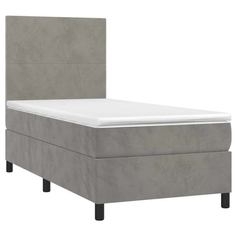 Cadre de lit LED avec sommier tête de lit matelas 90x200cm tissu velours gris clair TDL0208460