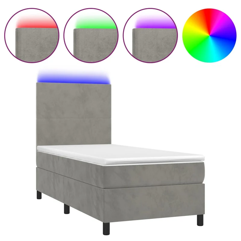 Cadre de lit LED avec sommier tête de lit matelas 90x200cm tissu velours gris clair TDL0208460