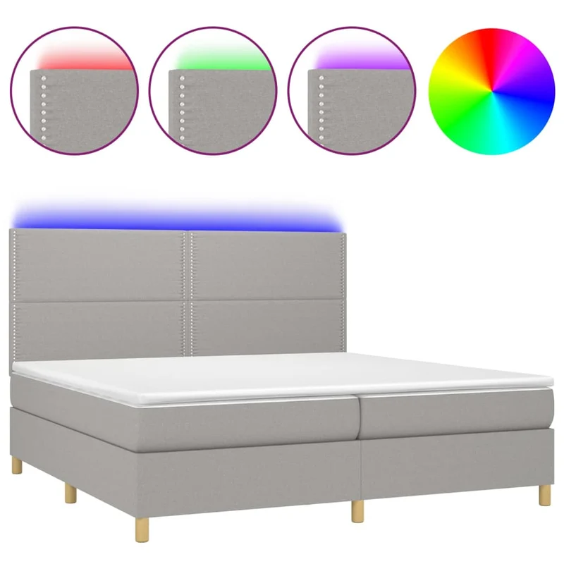 Cadre de lit LED avec sommier tête de lit matelas surmatelas 200x200 cm tissu gris clair TDL0207793