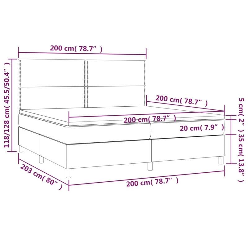 Cadre de lit LED avec sommier tête de lit matelas surmatelas 200x200 cm tissu gris clair TDL0207793
