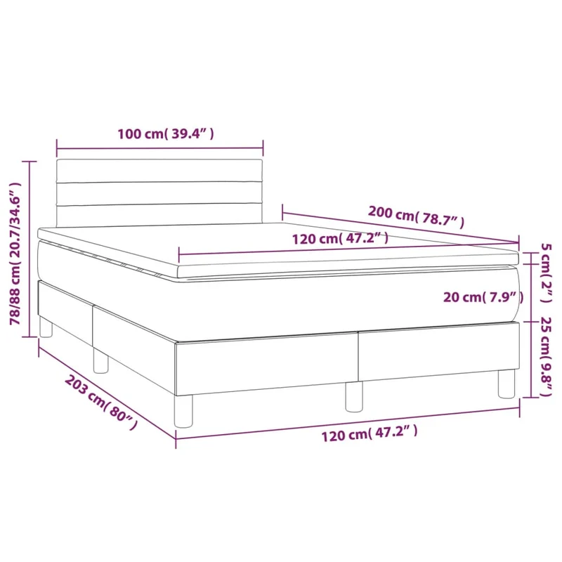 Cadre de lit LED avec sommier tête de lit matelas surmatelas 120x200 cm tissu velours gris foncé TDL0207731