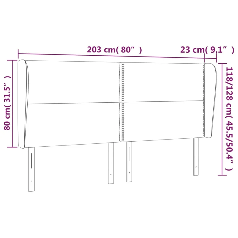 Tête de lit accessoire couchage chambre à coucher meuble avec rebord latéral 203 x 23 x 118/128 cm tissu gris clair TDL0205171