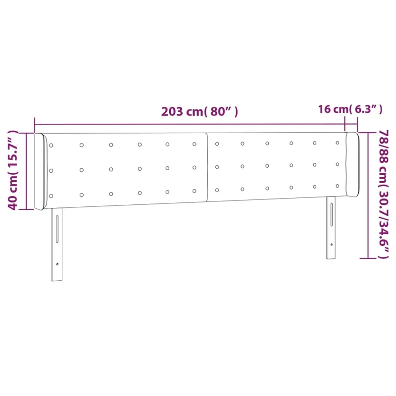 Tête de lit accessoire couchage chambre à coucher meuble avec rebord latéral capitonné 203 x 16 x 78/88 cm tissu gris foncé TDL0204940