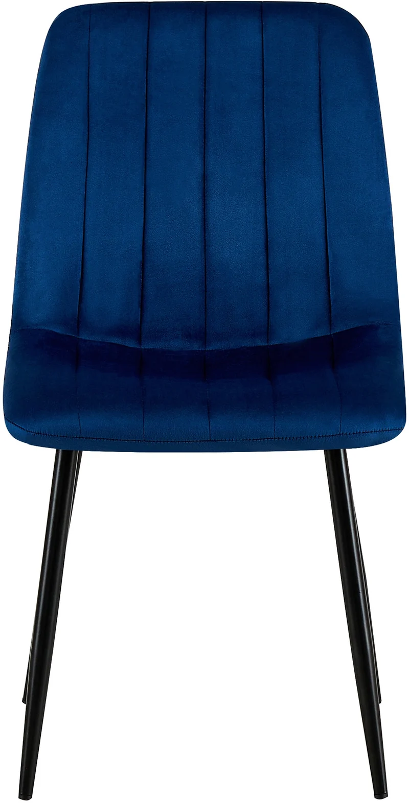 Chaise de salle à manger x1 coutures décoratives verticales assise en tissu velours bleu pieds en métal noir 10_0002198