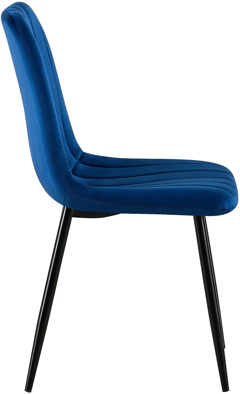 Chaise de salle à manger x1 coutures décoratives verticales assise en tissu velours bleu pieds en métal noir 10_0002198