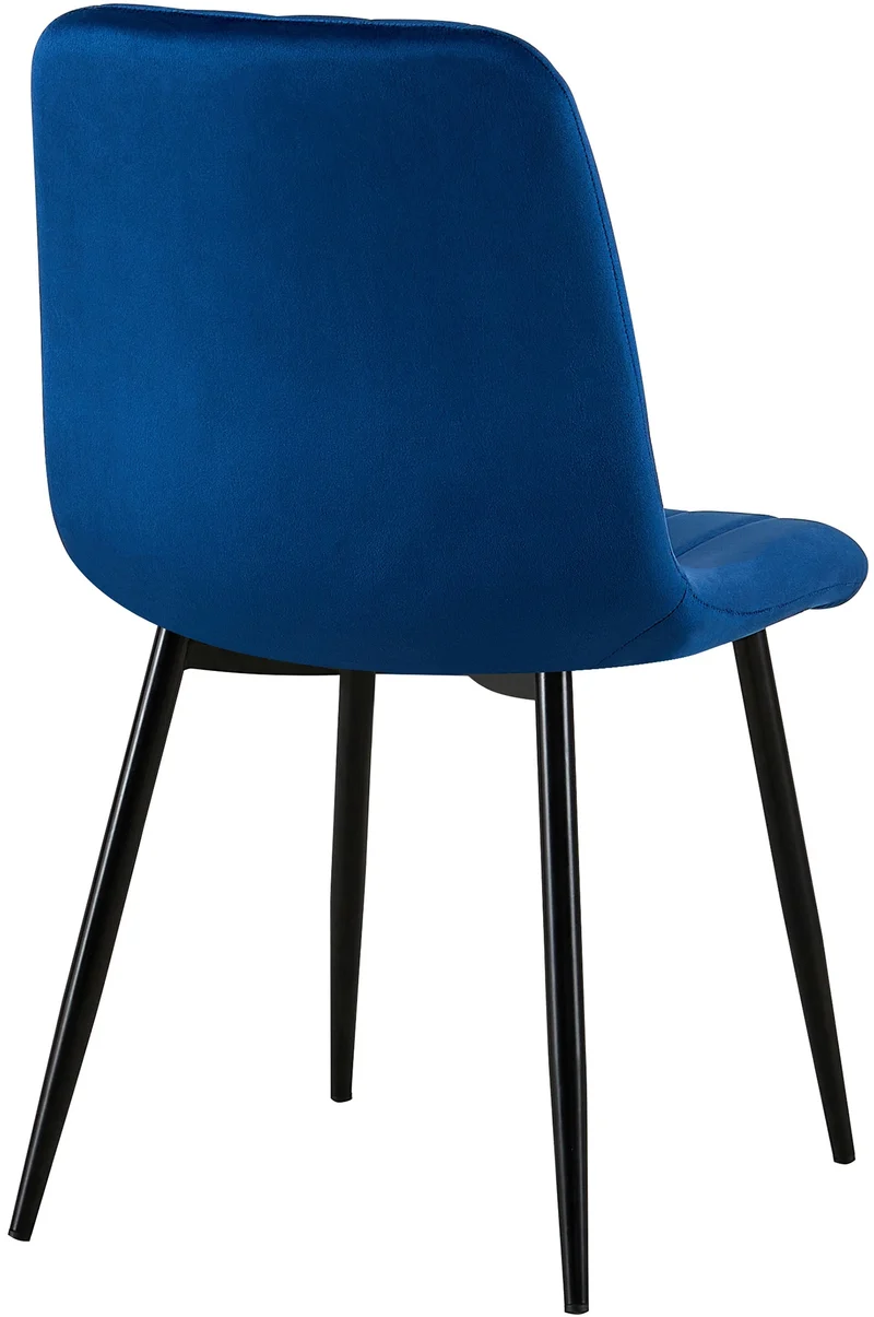 Chaise de salle à manger x1 coutures décoratives verticales assise en tissu velours bleu pieds en métal noir 10_0002198
