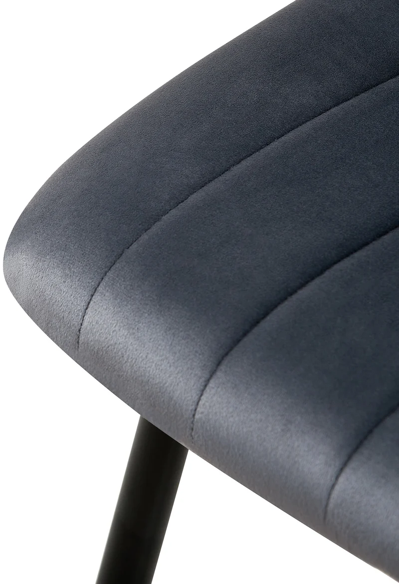 Chaise de salle à manger x1 coutures décoratives verticales assise en tissu velours gris foncé pieds en métal noir 10_0002206