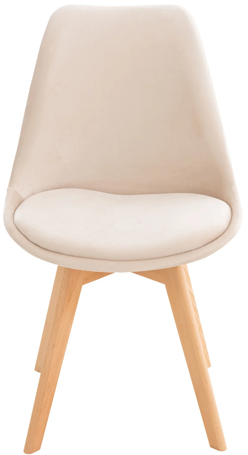 Chaise de salle à manger x1 design scandinave en velours beige et pieds en bois clair 10_0002280