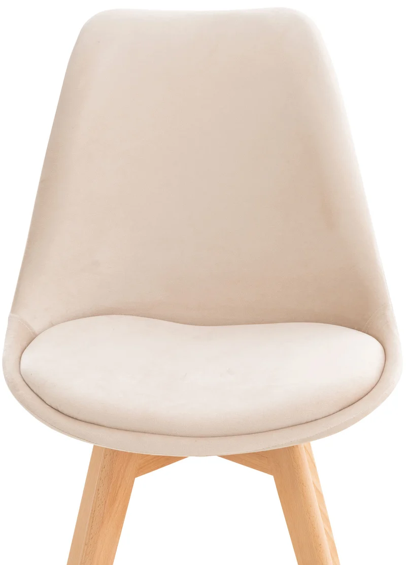 Chaise de salle à manger x1 design scandinave en velours beige et pieds en bois clair 10_0002280