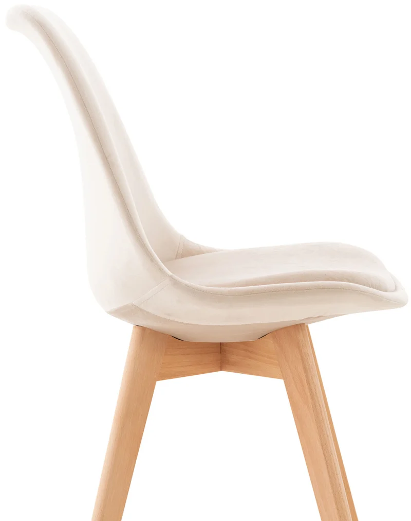 Chaise de salle à manger x1 design scandinave en velours beige et pieds en bois clair 10_0002280