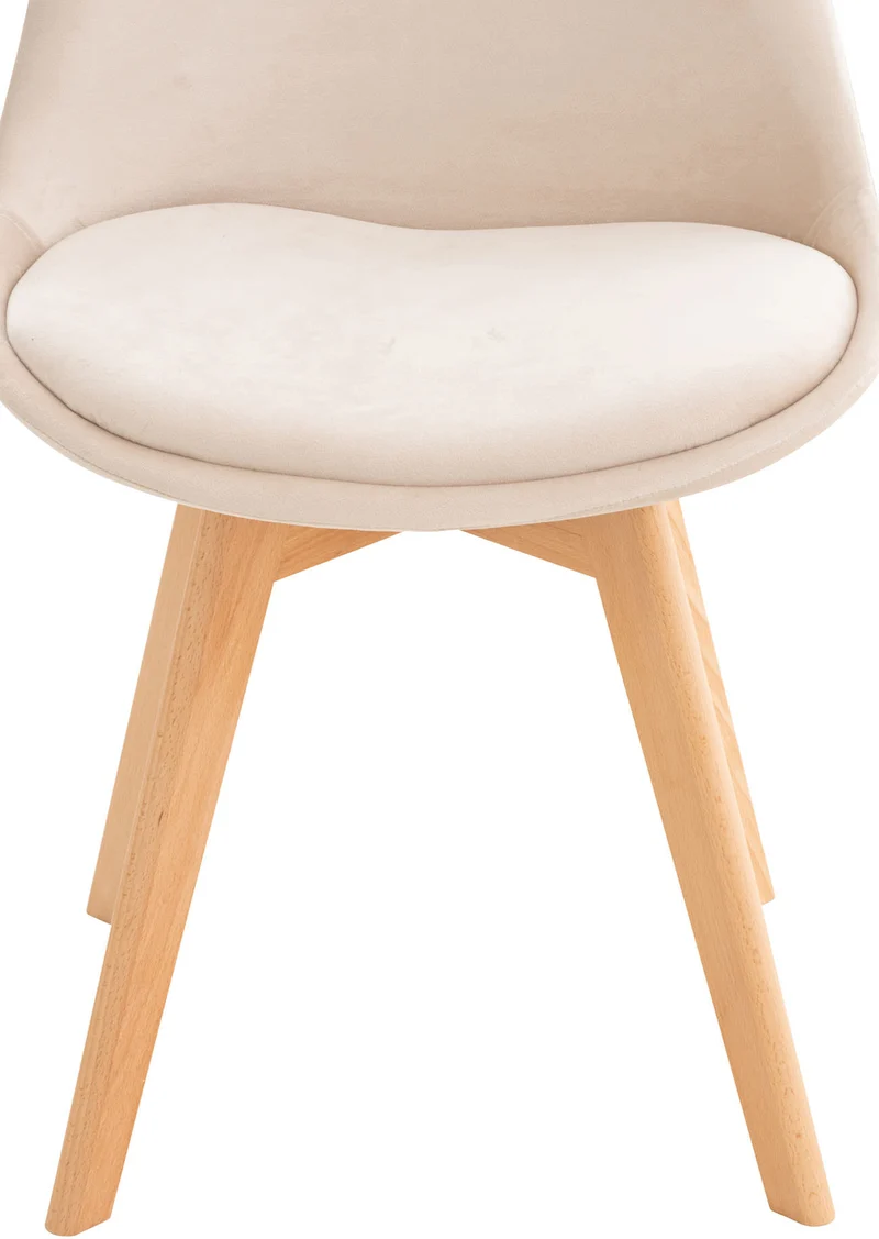 Chaise de salle à manger x1 design scandinave en velours beige et pieds en bois clair 10_0002280